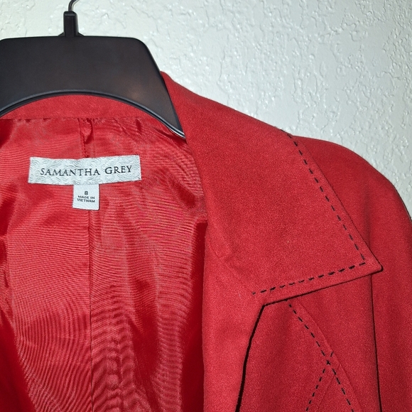 Samantha Grey Red Soft Lightweight Jacket With Pockets Size Small - Picture 4 of 7